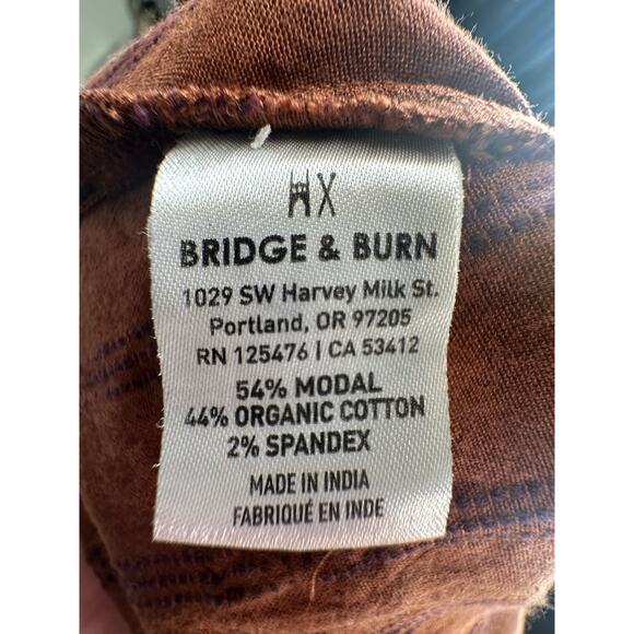 Bridge & Burn S Milo Jumpsuit Organic Cotton Coveralls Dobby Stripe Rust Brown - Picture 9 of 10